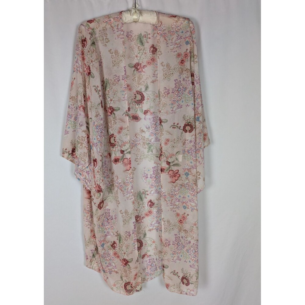 Adora Women's Pink Floral Sheer Chiffon Duster Kimono Cardigan Top Size M